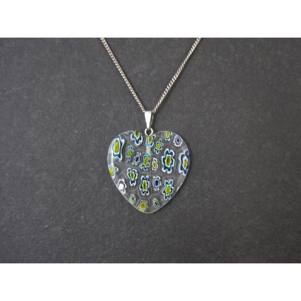 Vintage Millefiori Heart Pendant Necklace